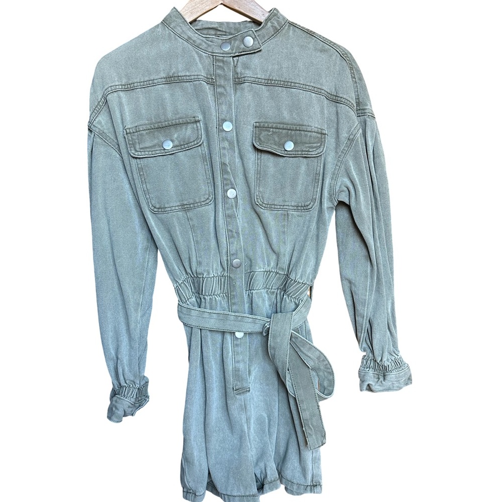 Boohoo utility long-sleeved playsuit (romper) in a khaki color. 